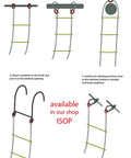 Illustration showing setup of Emergency Fire Escape Rope Ladder For Three To Four Story Homes 32 Foot Flame Resistant Safety Ladder.