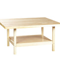 Solid Maple Wood Four Station Workbench With Sturdy Plywood Lower Shelf Rock Solid Craftsmanship and Earth Friendly Sealant side view showcasing its durable construction.
