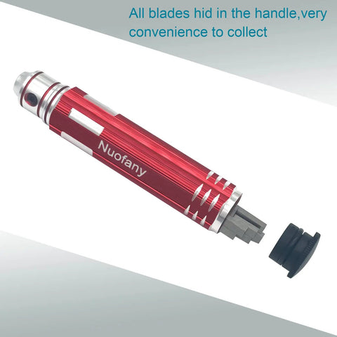 Pro Level Rock Solid Model Scriber Kit With Anti Slip Aluminum Handle And Seven Killer Sharp Tungsten Steel Blades, red handle with hidden blades.