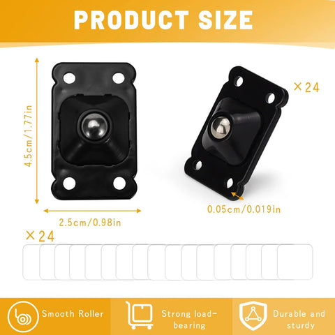 24 Pack Mini Self Adhesive Caster Wheels 1 Inch Stainless Steel Swivel Rollers Black For Appliances Size Chart and Features