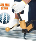 Heavy Duty Sealless Steel Strapping Tool Manual 3In1 Tensioner Crimper Cutter For Half And Three Quarter Inch Metal Bands in use.