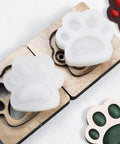 4 Piece Leather Cutting Die Set For DIY Crafts, Dog Paw And Keychain Shapes showing Japanese steel and wooden frame