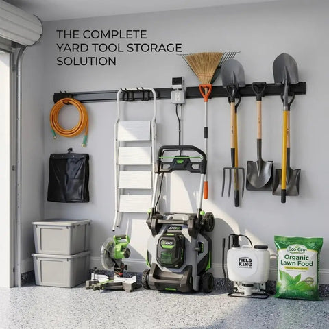 Heavy Duty 48 Inch Garage Tool Organizer Wall Mount Rack Holds Up To 350 Lbs For Shovels, Rakes And Power Tools, Adjustable Storage Hanger