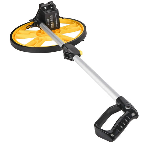 Fabater Foldable Distance Measuring Wheel 9999.9M with yellow measuring wheel, 12.6" long handle for precise distance measurement.