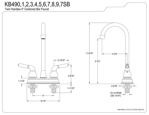 Technical specs of Magellan Antique Copper Bar Faucet With Solid Brass Build, Deck Mount 4 Inch Centerset 2 Hole Setup, Washerless Cartridge