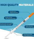 Pro Grade 1 Milliliter Syringe Set 29G Half Inch 13mm Lab Syringes Individually Sealed 100 Pack, clear barrel with orange tip