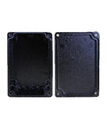 Two SHIHUANI black explosion-proof junction box enclosures; front and back views for outdoor metal housings.