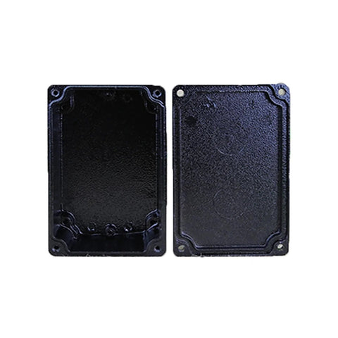 Two SHIHUANI black explosion-proof junction box enclosures; front and back views for outdoor metal housings.