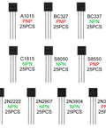 Dope 250 Pack Transistor Assortment Kit With 10 Values A1015 BC327 BC337 C1815 S8050 S8550 2N2222 2N2907 2N3904 2N3906 NPN PNP