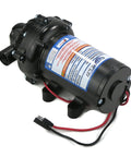 Heavy Duty 12 Volt Diaphragm Water Pump Brings Sweet 5.5 GPM Flow At 60 PSI Pressure, compact black design with attached wiring.