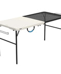 Folding Tailgate Table With Grill Rack For Outdoor Camping And Grilling, 5 Foot Portable Prep Station, HSLA Steel Frame, UV Poly Table Top