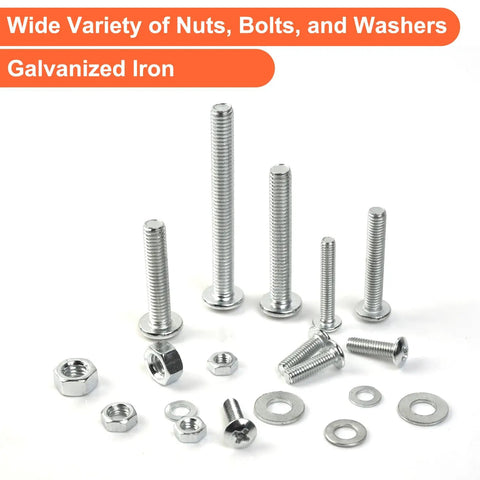Premium Galvanized Bolts Nuts And Washer Set 120 Piece Kit For DIY Home Repair With 40 Bolts 40 Nuts And 40 Washers in various sizes