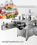 High Speed Automatic Labeling Machine Hustle Ready Packaging Equipment Smooth Operator with jars of candy being labeled.