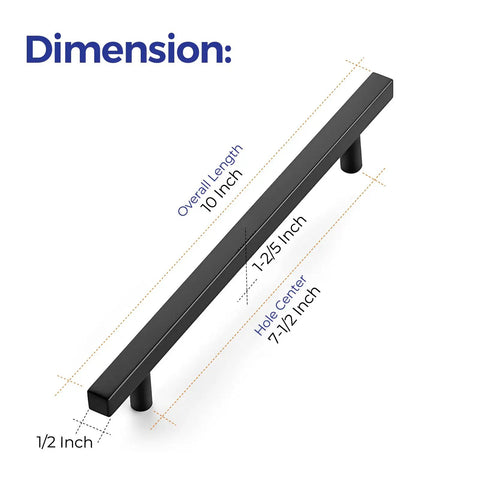 30 Pack 10 Inch Matte Black Cabinet Pulls Stainless Steel Kitchen Cupboard Handles Square Design 7 1/2 Inch Hole Center