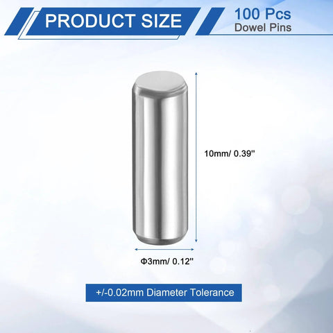 100 Pcs 3Mm By 10Mm Cylindrical Dowel Pins Shelf Support Pins Beefy Heavy Duty Metal Pegs With Precision Plus Minus 0.02mm Tolerance