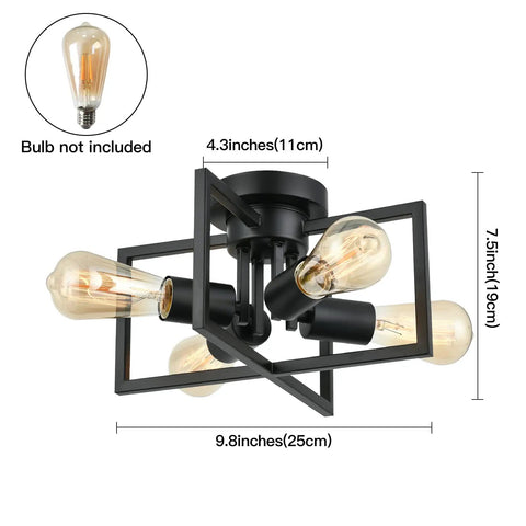 4 Light Matte Black Sputnik Style Semi Flush Mount Ceiling Light With E26 Base Industrial Lit Ceiling Fixture For Farmhouse