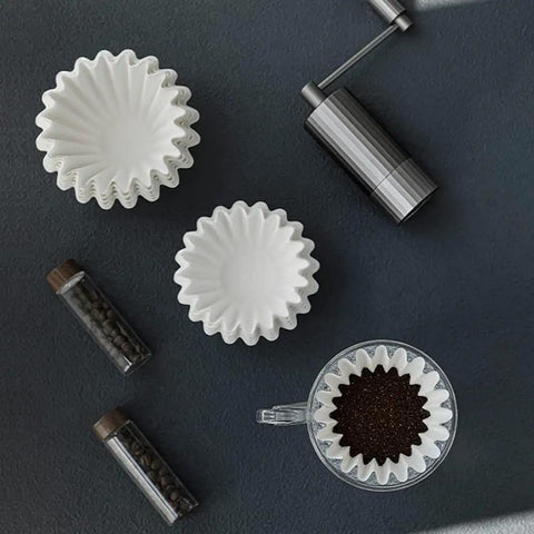 One To Four Cup White Paper Coffee Filters For Drip Coffee Makers And Pots Junior Basket Style Chlorine Free 50 Count with coffee grinder