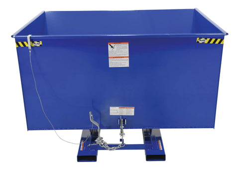 Solid Workhorse Steel Self Dumping Hopper For Forklift, 3 cubic yard, blue, for quick bulk debris moving operations.