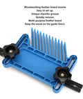 Adjustable Woodworking Featherboard Set Boss Level Fence Control Guide For Table Saw And Router Table Stackable Safety Push Block With No Sweat Setup And Secure Stock Hold 2 Pack, blue multi-purpose featherboard with black knobs.