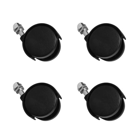 Four black mute caster wheels with metal stems, 40x30x8mm.