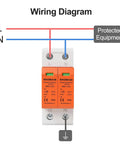Wiring diagram for Two Pole 275V AC Surge Protector With 40kA Surge Capacity For Home And Office Single Phase DIN Rail SPD Heavy Duty Easy Install And Reliable Power Protection For Continuous Use connected to L, N, and earth