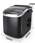 Portable Countertop Ice Maker Serving Solid Cubes In Six Minutes Flat Includes Built In Handle And Scoop showing measurements and sleek design.