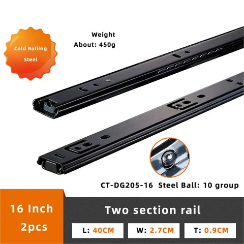 Heavy Duty Cold Rolled Steel Drawer Slides 16 Inch Two-Section Rail with Smooth Glide and Quiet Close for Cabinet Use