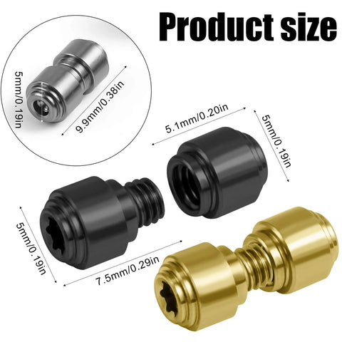 Three Sets Titanium Thumb Studs With Screws For Benchmade 535 Bugout Folding Knife Pocket Knife Upgrade In Black Gold And Silver Finishes For Easy Replacement And Secure Fit, showing product size and material.