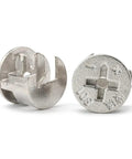 No Sweat Cam Lock Fasteners With Nuts And Screws For Easy Furniture Assembly Heavy Duty alloy steel fasteners close-up view.