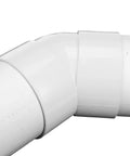 PVC 6-Inch 45-Degree Elbow for Hub to Hub Solvent-Weld Connections, white sewer and drain pipe fitting, close-up view