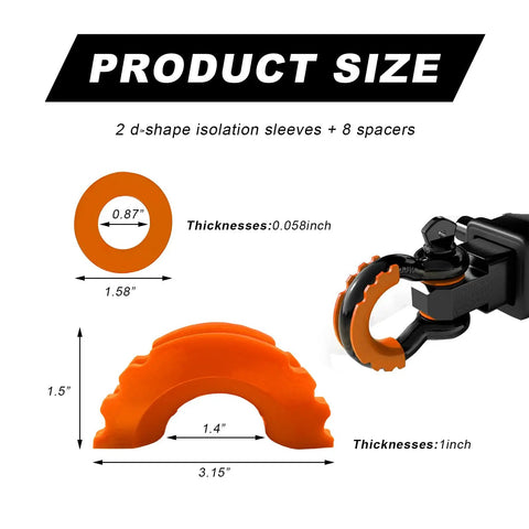 Premium Rubber D Ring Shackle Isolators With Washers Fits Standard Three Quarter Inch Shackles Off Road Truck Gear size details
