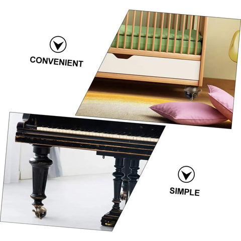 Built Tough Four Piece Vintage Brass Plate Casters With Smooth Rolling Heavy Duty Wheels Designed To Crush Heavy Loads And Kickstart Your Home Workbench Project on a crib and piano.