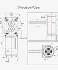 Technical diagram of Miniature Brushed DC Motor 12V 24V With Extended Shaft Output 11 To 470 RPM showing dimensions and shaft position.