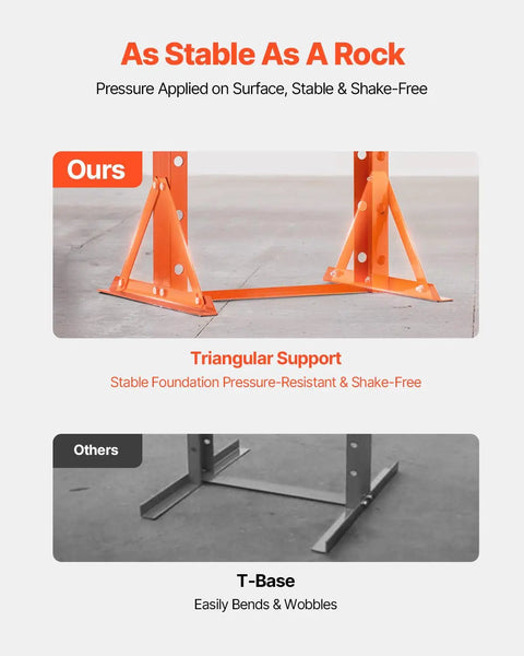 Comparison of Vevor 20 Ton Hydraulic Shop Press triangular support versus traditional T-base for stability.
