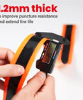 Road Bike Tire Liner Self Adhesive Inner Tube Protector being measured for thickness with digital caliper