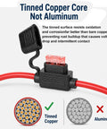 Tough As Nails Inline Fuse Holder Kit shows tinned copper core wiring, preventing oxidation and corrosion in automotive applications.