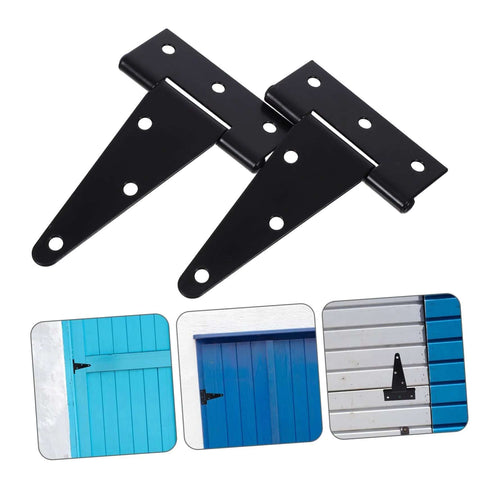 Front view: CATIEBYE heavy-duty black slotted hinge pair for outdoor gates and sheds; metal with screw holes.