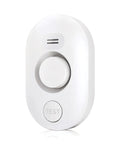 Leak Alert Sensor For Home And Basement Water Leak Alarm With Six Probes Drip And Pipe Leak Detector Flood Monitoring No WiFi Or Bluetooth Needed Easy Setup And Real Time Wet Floor Alerts, close-up of the white device with test button.