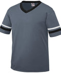 Youth Sleeve Stripe Jersey With V Neck Collar In Graphite Black White For Practice And Games Fifty Fifty Polyester Cotton Knit