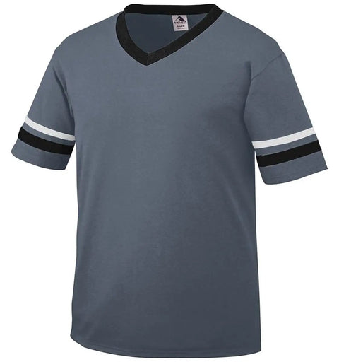Youth Sleeve Stripe Jersey With V Neck Collar In Graphite Black White For Practice And Games Fifty Fifty Polyester Cotton Knit