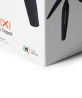 Close-up of PIXI Mini Tripod packaging showing Made in Italy label and tripod leg.