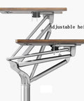 Totally Adjustable Pneumatic Sit Stand Rolling Laptop Desk Cart features adjustable height mechanism and ergonomic wooden platform.