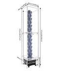 Vertical Hydroponic Garden Tower With 70 Pods And 14 Tiers, 8 LED Light Strips shown with dimensions.