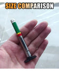 Color Coded Tire Tread Depth Gauge Set 2 Pack Professional Tire Depth Meter Tool shown compared to hand for size reference.