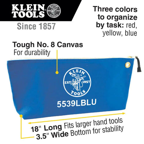 Large 16-Inch Canvas Tool Pouches 3-Pack with Brass Zippers and Hanging Grommets for Easy Tool Storage, Durable No 8 Canvas, Wide Bottom