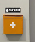 First Aid Kit Sign Navy Blue And White Small Durable Plastic With Adhesive Foam Tape For Easy No Tools Mount On Doors Walls Or Glass