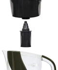 Water Pitcher Filter Replacement Cartridge 2 Pack For Screw In Systems, BPA Free, shown with pitcher and parts assembly