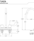 Blueprint of Vista Bar Faucet Deck Mount 4 Inch Centerset Two Hole Polished Chrome Solid Brass With 1/2-14 NPSM Connection And 1.8 GPM Spout Flow