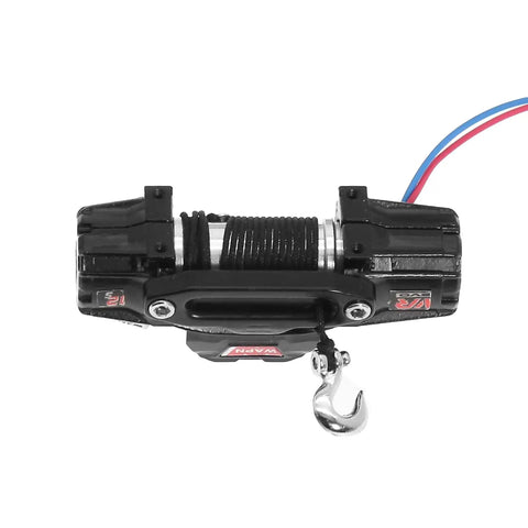 Rockin Metal Electric RC Winch For Mini 1/18 Trx4m And 1/24 Fms Crawlers showing durable metal construction and hook detail.