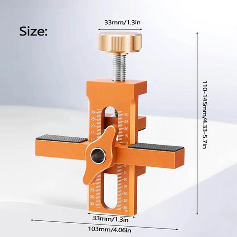Cabinet Door Install Positioner Jig Aluminum Alloy Adjustable Hinge Alignment Tool dimensions view.